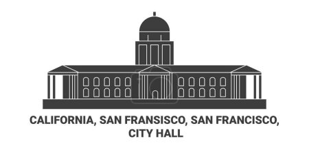 Téléchargez les illustrations : États-Unis, Californie, San Fransisco, San Francisco, City Hall illustration vectorielle de ligne de voyage - en licence libre de droit