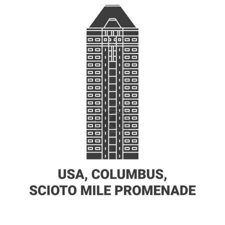 Ilustración de EE.UU., Colón, Scioto Mile Promenade recorrido hito línea vector ilustración - Imagen libre de derechos