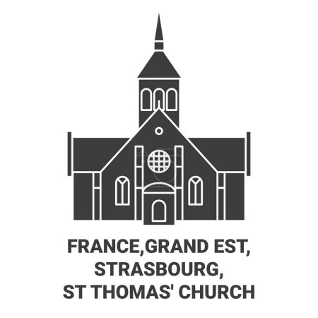Téléchargez les illustrations : France, Grand Est, Strasbourg, St Thomas Illustration vectorielle de ligne de voyage de l'église - en licence libre de droit