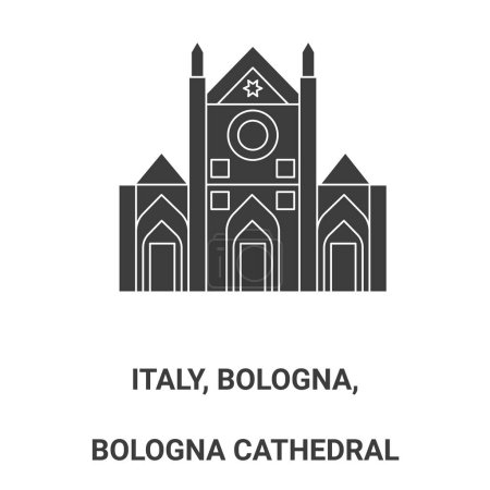 Italy, Bologna, Bologna Cathedral travel landmark line vector illustration