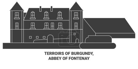 Ilustración de Francia, Terroirs Of Borgoña, Abadía De Fontenay viaje hito línea vector ilustración - Imagen libre de derechos
