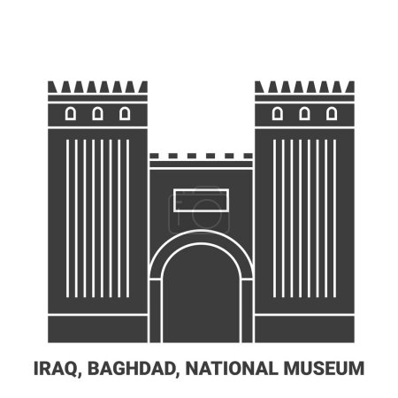 Téléchargez les illustrations : Irak, Bagdad, Musée national illustration vectorielle de ligne de voyage - en licence libre de droit