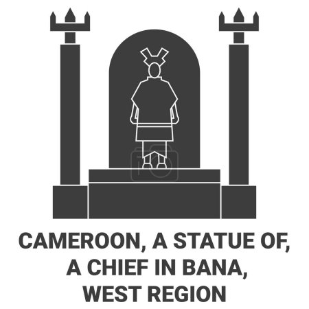 Téléchargez les illustrations : Cameroun, une statue de, un chef à Bana, région de l'Ouest. illustration vectorielle de ligne de repère de voyage - en licence libre de droit