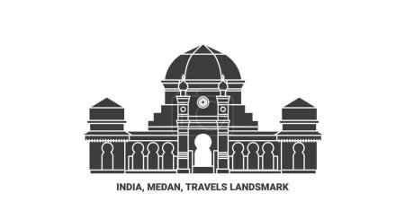 Téléchargez les illustrations : Inde, Medan, Voyages Illustration vectorielle de ligne de point de repère de voyage - en licence libre de droit