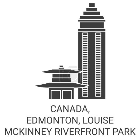 Téléchargez les illustrations : Canada, Edmonton, Louise Mckinney Riverfront Park illustration vectorielle de ligne de repère de voyage - en licence libre de droit
