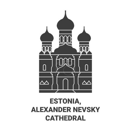 Téléchargez les illustrations : Estonie, Alexander Nevsky Cathédrale Voyage illustration vectorielle ligne historique - en licence libre de droit