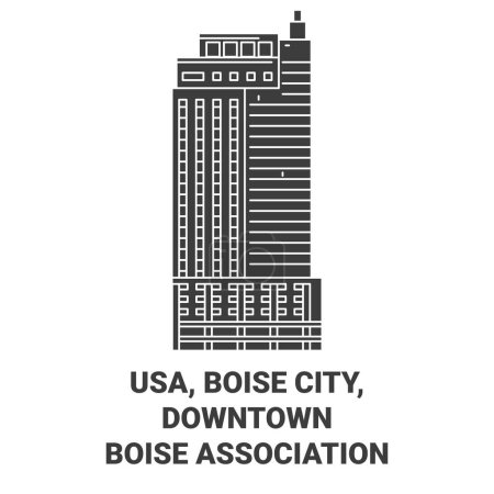Illustration for Usa, Boise City, Downtown Boise Association travel landmark line vector illustration - Royalty Free Image