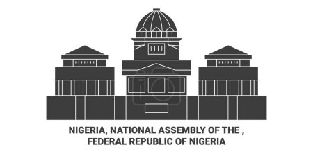 Téléchargez les illustrations : Nigéria, Assemblée nationale de la, République fédérale du Nigéria illustration vectorielle de ligne de voyage historique - en licence libre de droit