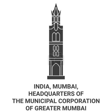 Illustration for India, Mumbai, Headquarters Of The Municipal Corporation Of Greater Mumbai travel landmark line vector illustration - Royalty Free Image
