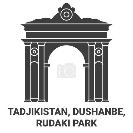 Téléchargez les illustrations : Tadjikistan, Douchanbé, Rudaki Park illustration vectorielle de ligne de voyage - en licence libre de droit