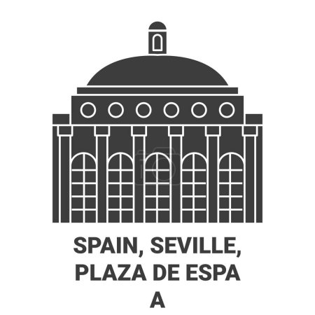 Illustration for Spain, Seville, Plaza De Espaa travel landmark line vector illustration - Royalty Free Image