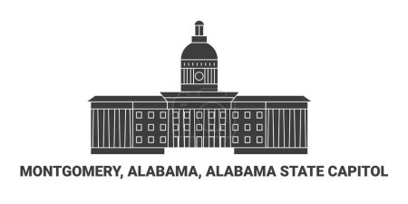 Téléchargez les illustrations : États-Unis, Montgomery, Alabama, Alabama State Capitol, illustration vectorielle de ligne de repère de voyage - en licence libre de droit
