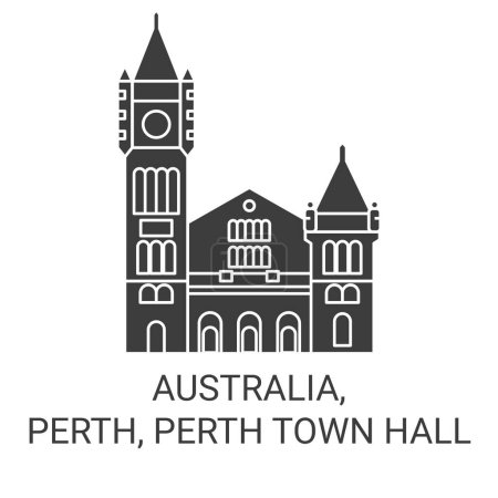 Téléchargez les illustrations : Australie, Perth, Perth Town Hall illustration vectorielle de ligne de voyage historique - en licence libre de droit
