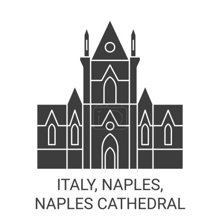 Illustration for Italy, Naples, Naples Cathedral travel landmark line vector illustration - Royalty Free Image