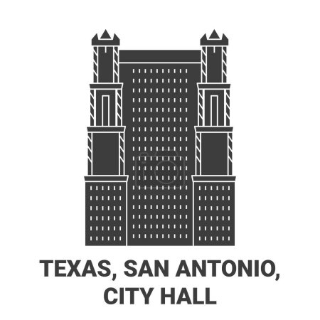 Ilustración de Estados Unidos, Texas, San Antonio, City Hall recorrido hito línea vector ilustración - Imagen libre de derechos