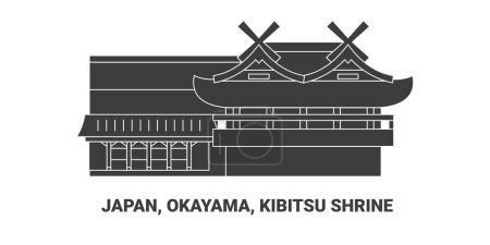 Ilustración de Japón, Okayama, santuario de Kibitsu, ilustración del vector de línea de referencia de viaje - Imagen libre de derechos