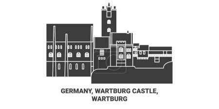 Téléchargez les illustrations : Allemagne, Château de Wartburg, illustration vectorielle de ligne de voyage de Wartburg - en licence libre de droit