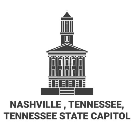 Téléchargez les illustrations : États-Unis, Nashville, Tennessee, Tennessee Illustration vectorielle de ligne de point de repère de voyage du Capitole de l'État - en licence libre de droit