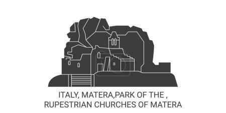 Ilustración de Italia, Matera, Parque de la, Iglesias rupestres de Matera viaje hito línea vector ilustración - Imagen libre de derechos