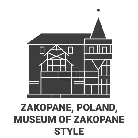 Ilustración de Polonia, Zakopane, Museo de Zakopane Estilo de viaje hito línea vector ilustración - Imagen libre de derechos