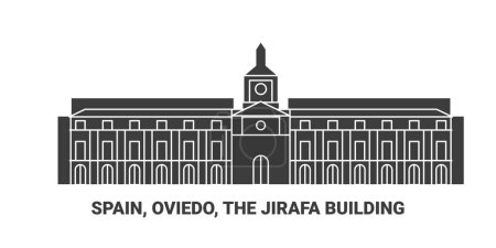 Téléchargez les illustrations : Espagne, Oviedo, Le bâtiment Jirafa, illustration vectorielle de ligne de repère de voyage - en licence libre de droit