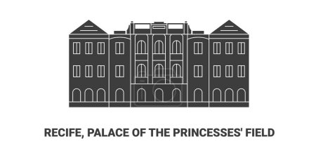 Illustration for Brazil, Recife, Palace Of The Princesses Field, travel landmark line vector illustration - Royalty Free Image