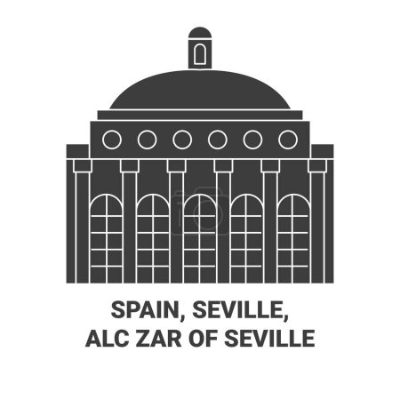 Ilustración de España, Sevilla, Alcázar de Sevilla recorrido hito línea vector ilustración - Imagen libre de derechos