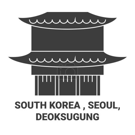Téléchargez les illustrations : République de Corée, Séoul, illustration vectorielle de ligne de voyage Deoksugung - en licence libre de droit