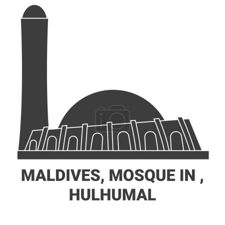 Téléchargez les illustrations : Maldives, Mosquée In, Illustration vectorielle de ligne de voyage Hulhumal - en licence libre de droit