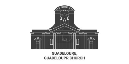 Téléchargez les illustrations : Guadeloup, E, Guadeloupr Illustration vectorielle de ligne de voyage de l'église - en licence libre de droit