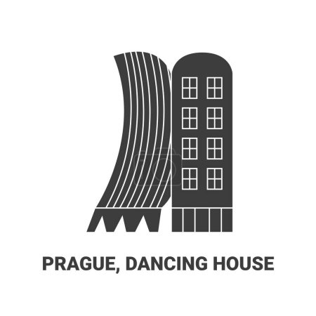 Téléchargez les illustrations : République tchèque, Prague, Dancing House, illustration vectorielle de ligne de repère de voyage - en licence libre de droit
