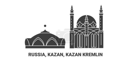 Téléchargez les illustrations : Russie, Kazan, Kazan Kremlin, illustration vectorielle de ligne de repère de voyage - en licence libre de droit
