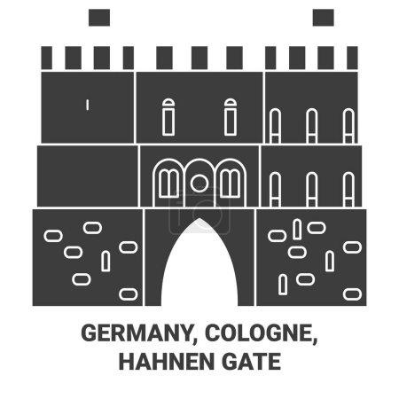 Illustration for Germany, Cologne, Hahnen Gate travel landmark line vector illustration - Royalty Free Image