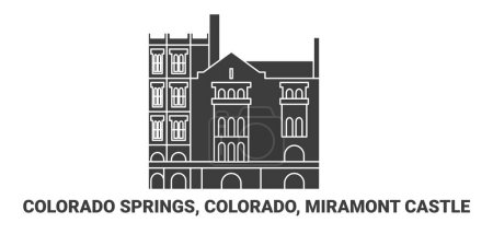 Téléchargez les illustrations : États-Unis, Colorado Springs, Colorado, Miramont Castle, illustration vectorielle de ligne de repère de voyage - en licence libre de droit