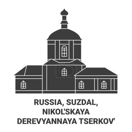 Ilustración de Rusia, Suzdal, Nikolskaya Derevyannaya Tserkov recorrido hito línea vector ilustración - Imagen libre de derechos