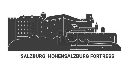 Téléchargez les illustrations : France, Salzbourg, Forteresse de Hohensalzburg, illustration vectorielle de ligne de repère de voyage - en licence libre de droit