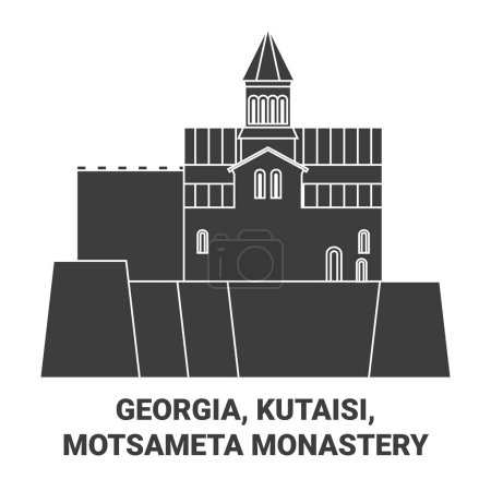 Illustration for Georgia, Kutaisi, Motsameta Monastery travel landmark line vector illustration - Royalty Free Image