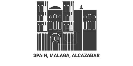 Illustration for Spain, Andalusia, Malaga, Alcazaba travel landmark line vector illustration - Royalty Free Image