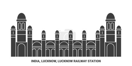 Illustration for India, Lucknow, Lucknow Railway Station travel landmark line vector illustration - Royalty Free Image