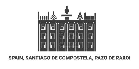 Illustration for Spain, Santiago De Compostela, Pazo De Raxoi, travel landmark line vector illustration - Royalty Free Image