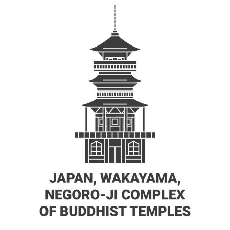 Ilustración de Japón, Wakayama, Complejo Negoroji de templos budistas viaje hito línea vector ilustración - Imagen libre de derechos