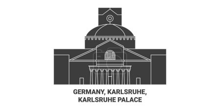 Ilustración de Alemania, Karlsruhe, Palacio de Karlsruhe recorrido hito línea vector ilustración - Imagen libre de derechos