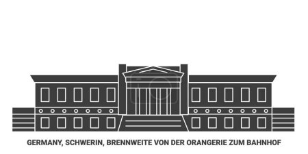 Illustration for Germany, Schwerin, Brennweite Von Der Orangerie Zum Bahnhof travel landmark line vector illustration - Royalty Free Image
