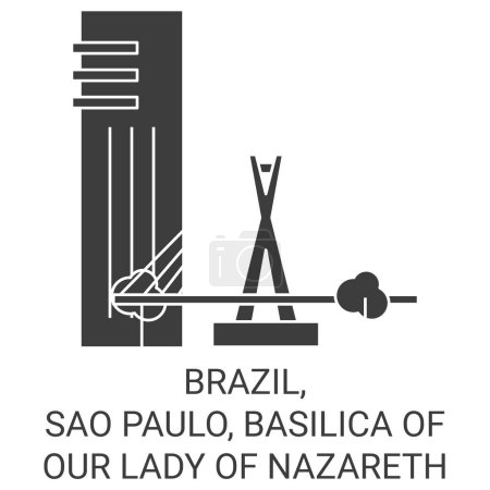 Téléchargez les illustrations : Brésil, Sao Paulo, Basilique Notre-Dame de Nazareth illustration vectorielle de ligne de voyage - en licence libre de droit