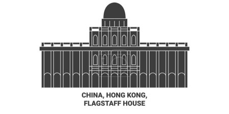 Ilustración de China, Hong Kong, Flagstaff House viaje hito línea vector ilustración - Imagen libre de derechos