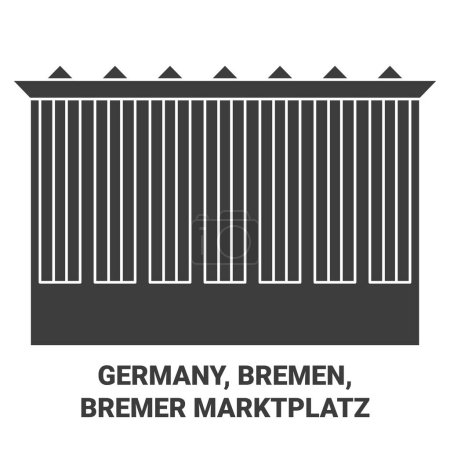 Téléchargez les illustrations : Allemagne, Brême, Bremer Marktplatz voyages illustration vectorielle de ligne historique - en licence libre de droit