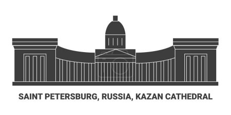 Téléchargez les illustrations : Russie, Saint-Pétersbourg, Cathédrale de Kazan, illustration vectorielle de ligne de voyage - en licence libre de droit