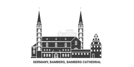 Téléchargez les illustrations : Allemagne, Bamberg, Cathédrale de Bamberg illustration vectorielle de ligne de voyage - en licence libre de droit