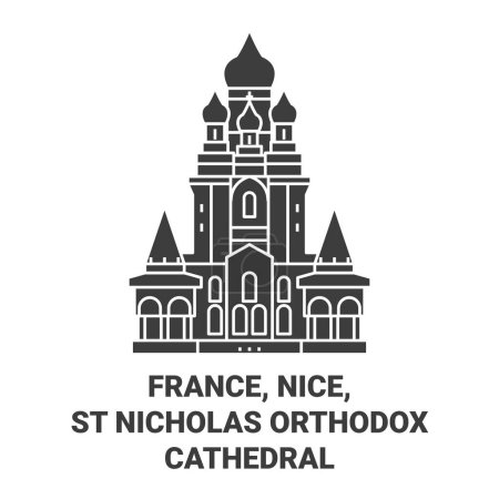 Ilustración de Francia, Niza, Catedral ortodoxa de San Nicolás recorrido hito línea vector ilustración - Imagen libre de derechos