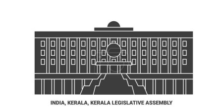 Téléchargez les illustrations : Inde, Kerala, Kerala Illustration vectorielle de ligne historique de voyage de l'Assemblée législative - en licence libre de droit
